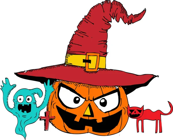Halloween Karta Dynia Ikoną Ducha Projekt Znaku — Wektor stockowy