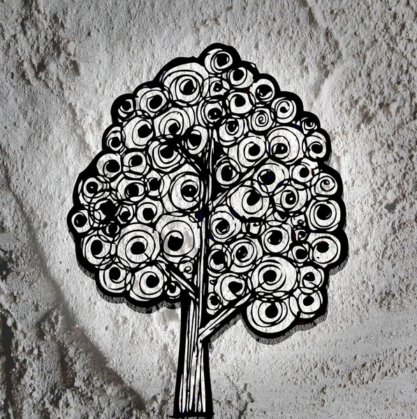 벽 질감 배경 드에 실루엣에 있는 잎을 가진 나무 — 스톡 사진