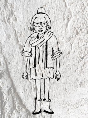 insanlar karikatür çimento duvar dokusu zemin üzerine 