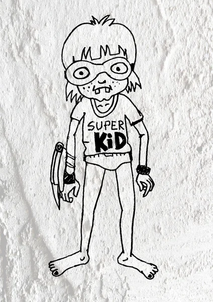 Persone cartone animato su cemento parete texture sfondo — Foto Stock