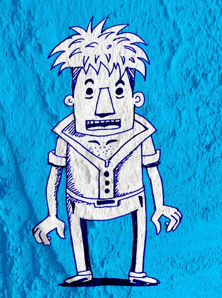 Personnes dessin animé sur fond texture mur de ciment — Photo