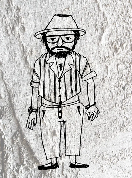Personnes dessin animé sur fond texture mur de ciment — Photo