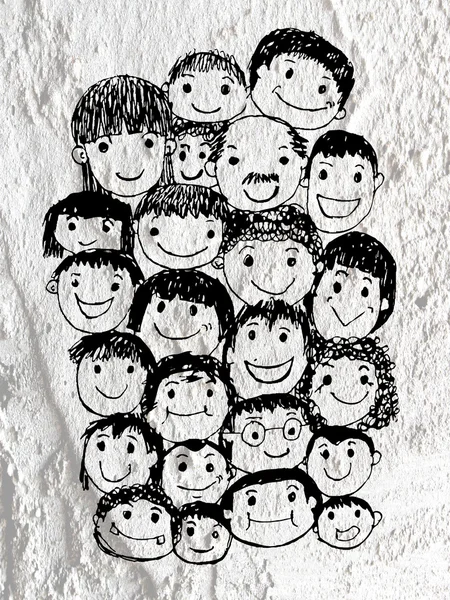 Face people   on Cement wall texture background — Stock Photo, Image