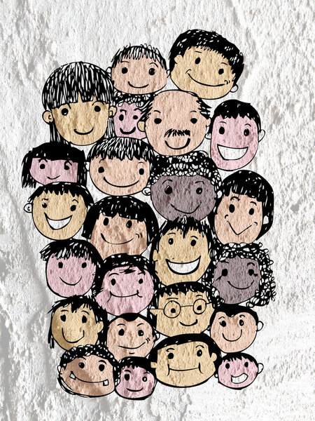 Face people   on Cement wall texture background 