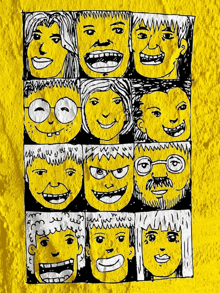 Gesicht Menschen auf Zementwand Textur Hintergrund — Stockfoto
