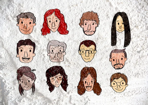 Face people   on Cement wall texture background — Stock Photo, Image