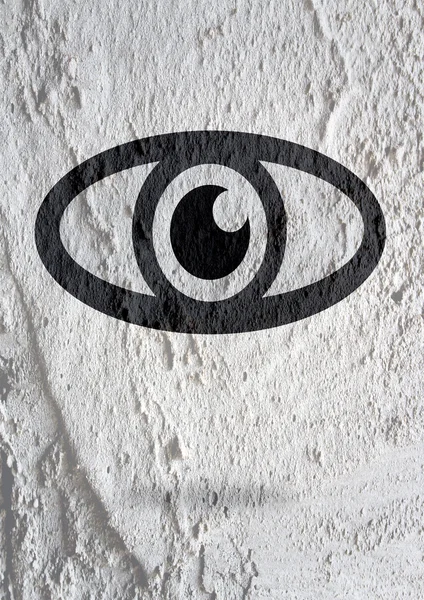 Eye icon character design on Cement wall texture background — Stock Photo, Image