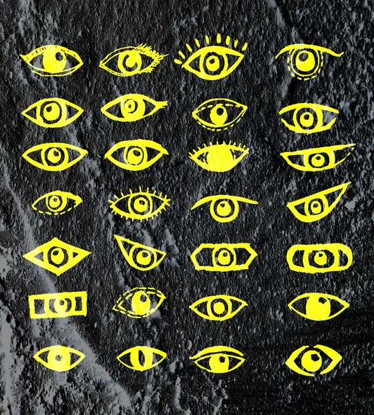 Auge Symbol Charakter Design auf Zementwand Textur Hintergrund — Stockfoto