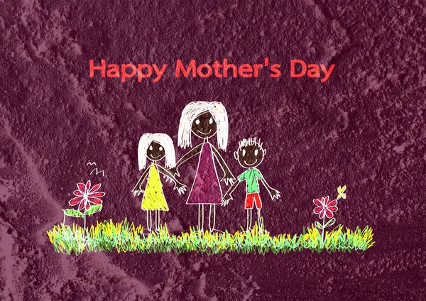 Bonne carte de la fête des mères avec des dessins animés de la famille en illustration sur w — Photo