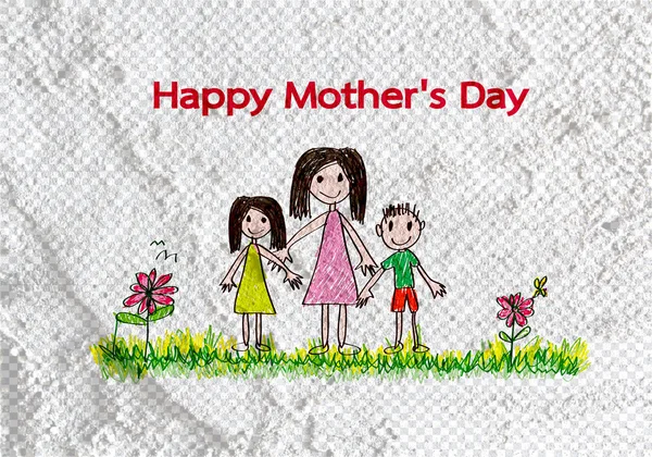 Glückliche Muttertagskarte mit Familie Cartoons in Abbildung auf w — Stockfoto