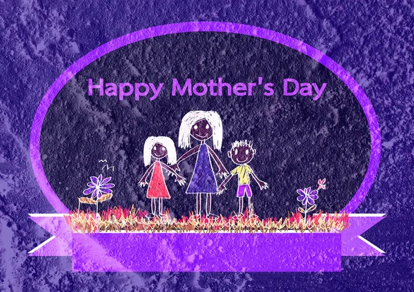 Открытка ко Дню матери с семейными мультфильмами в иллюстрации на w — стоковое фото