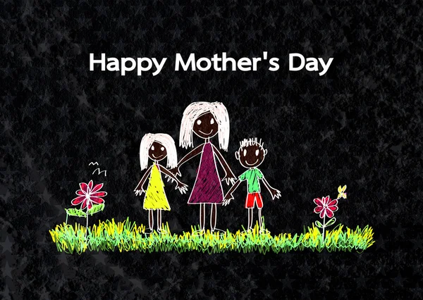 Feliz mãe cartão de dia com desenhos animados da família na ilustração em w — Fotografia de Stock