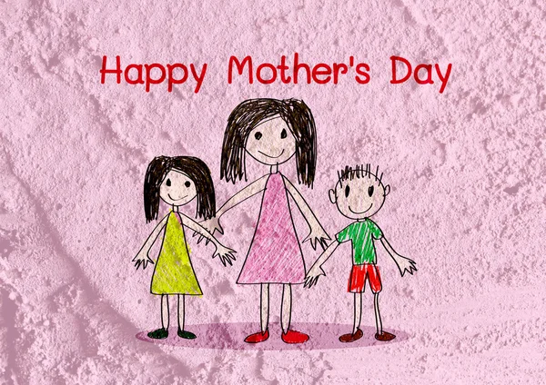Šťastné matky den karta s rodinnou karikatury v ukázce na w — Stock fotografie