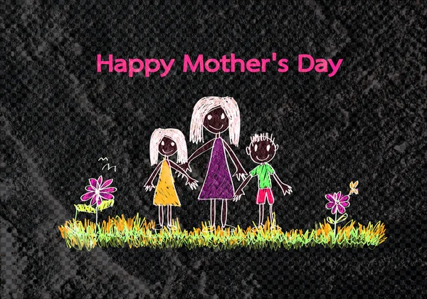 Boldog anyák napja kártya-val család Rajzfilmek ábrán a w — Stock Fotó