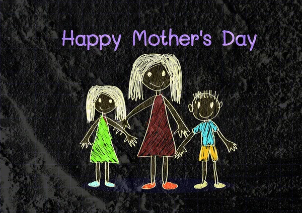 Happy mothers day card with family cartoons in illustration on w — Stock Photo, Image