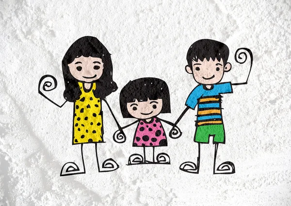 Familia feliz padre, madre, hijo e hija en textura de pared — Foto de Stock