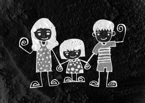 Happy family  father, mother, son and  daughter on wall texture — Stock Photo, Image