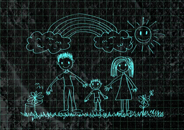Glücklicher Familienvater, Mutter, Sohn und Tochter auf Wandtextur ba — Stockfoto