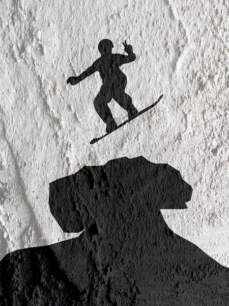 Skateboardisté siluety na cement zdi textury pozadí des — Stock fotografie