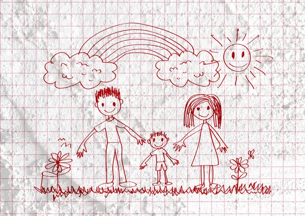 Happy family father, mother, son and daughter on wall texture ba — Stock Photo, Image