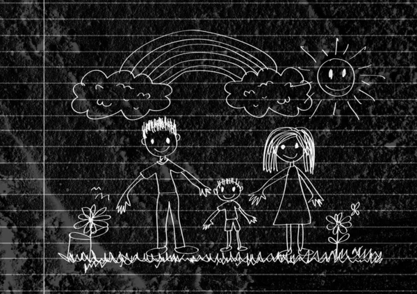 Счастливые отец, мать, сын и дочь на стене — стоковое фото
