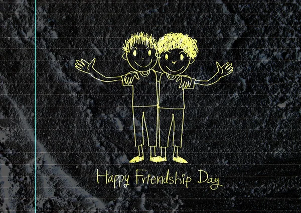 Happy Friendship Day dan Best Friends Forever on wall texture ba — Stok Foto