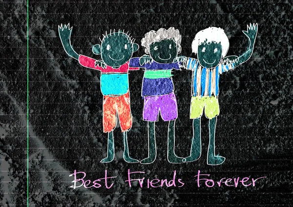 Happy Friendship Day dan Best Friends Forever on wall texture ba — Stok Foto