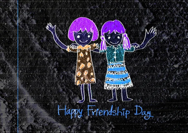 Happy Friendship Day dan Best Friends Forever on wall texture ba — Stok Foto