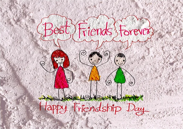 Happy Friendship Day and Best Friends Forever on wall texture ba — Stock Photo, Image