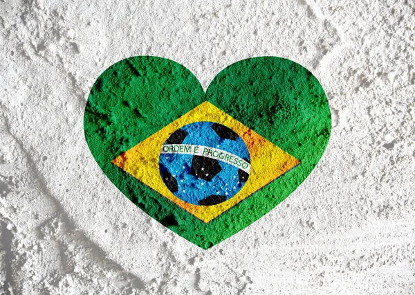 Heart Flag of Brazil with Soccer ball  on wall texture backgroun — Stock Photo, Image