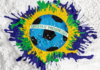 Brezilya futbol topu üzerinde duvar doku backgro ile soyut bayrağı