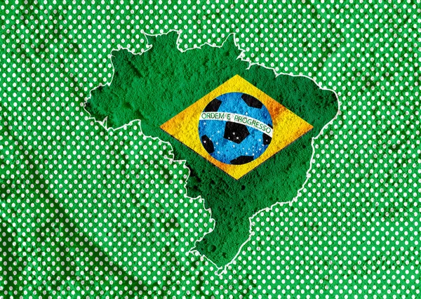 Flag and map of Brazil with Soccer ball on wall texture backgrou — Stock Photo, Image