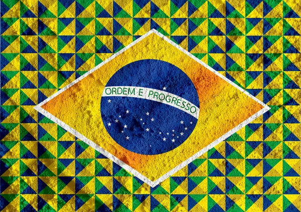 Abstract Flag of Brazil with Soccer ball on wall texture backgro — Stock Photo, Image