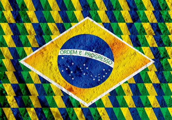 Bandera abstracta de Brasil con pelota de fútbol en pared textura backgro — Foto de Stock