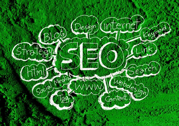 SEO idee seo search engine optimalisatie op cement muur textuur — Stockfoto