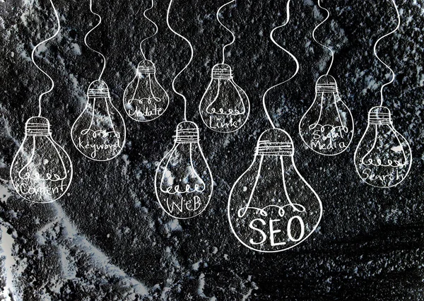 Seo Idea SEO Search Engine Optimization on Cement wall texture b — Stock Photo, Image