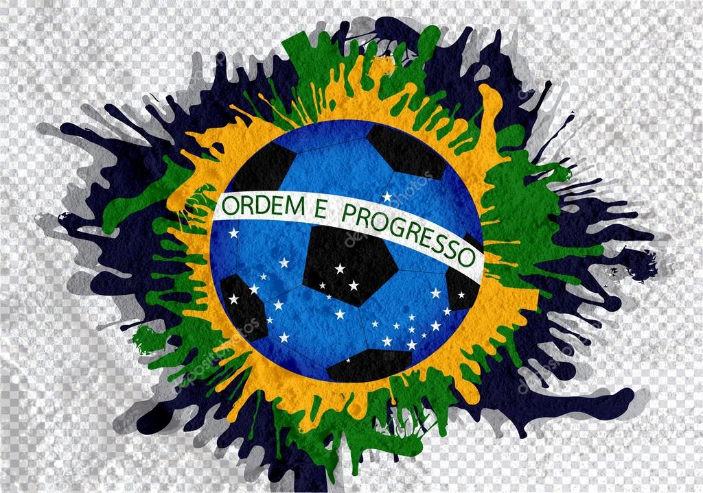 abstract Flag of Brazil with Soccer ball on wall texture backgro