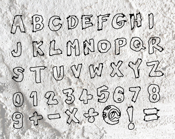 Hand drawn letters font written on wall texture background desig
