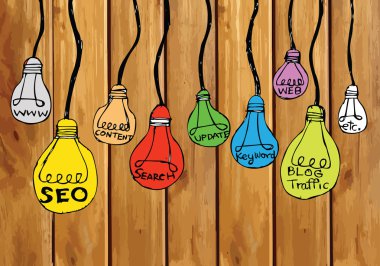 SEO fikir seo arama motoru optimizasyonu üzerinde ahşap arka plan plank