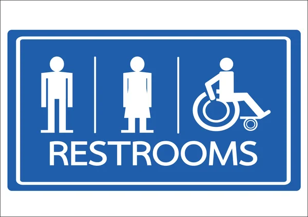 Símbolo de baño Masculino hembra y silla de ruedas Icono para discapacitados — Vector de stock