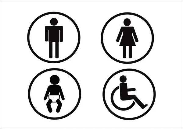 Símbolo de baño Icono de hombre mujer discapacidad y niño — Vector de stock