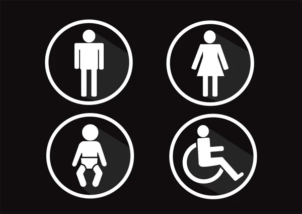 Símbolo de baño Icono de hombre mujer discapacidad y niño — Vector de stock