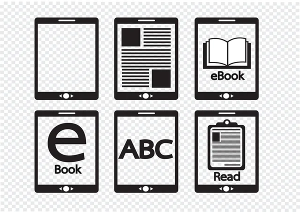 Conjunto de iconos de lector de libros electrónicos y lector electrónico — Vector de stock