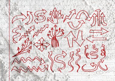 Ok ve elle çizilmiş kroki okları koleksiyonunda duvar doku ba