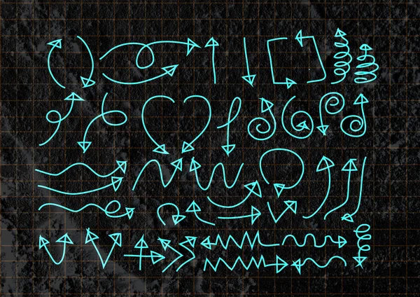 Pijl en Hand getrokken schets pijlen collectie op muur textuur ba — Stockfoto