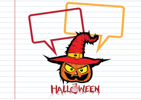 Cartão de Halloween com abóbora e bolha de fala — Vetor de Stock