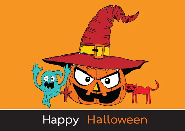 Tarjeta de Halloween con calabaza — Vector de stock