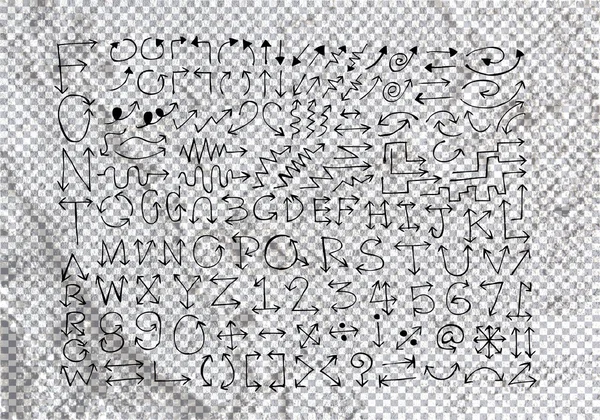 Flèche et dessin à la main collection de flèches sur la texture du mur ba — Photo
