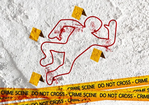 Сцена злочину ілюстрація небезпечних стрічок на фоні текстури стіни — стокове фото
