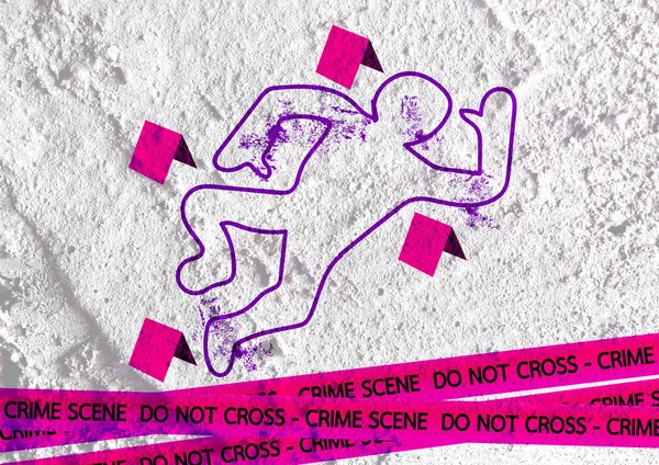 Crime scene danger tapes illustration on wall texture background — Stock Photo, Image